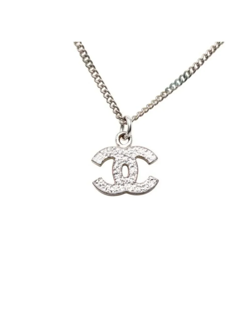 Chanel CC Logo Necklace Silver Metal Rhinestone